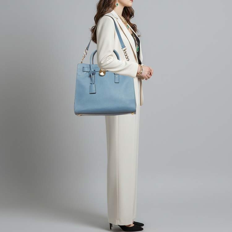 Pre Owned MICHAEL Michael Kors Hamilton North South Large Blue Saffiano Leather Tote