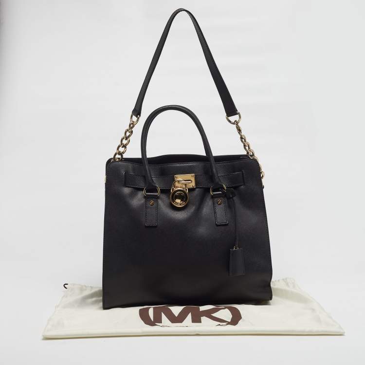 Pre Owned MICHAEL Michael Kors Hamilton Large Black Leather North South Tote