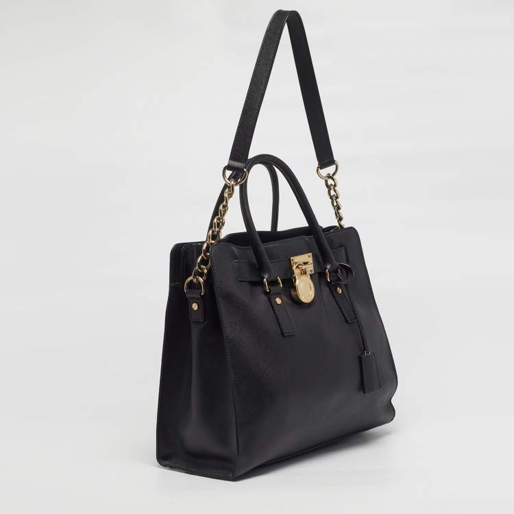 Pre Owned MICHAEL Michael Kors Hamilton Large Black Leather North South Tote