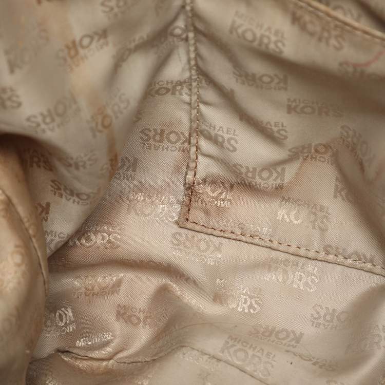 Pre Owned MICHAEL Michael Kors Jet Set Beige/Brown Signature Canvas and Leather Shopper Tote