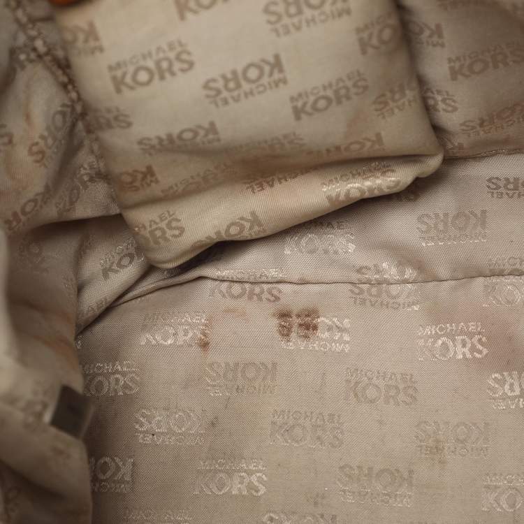 Pre Owned MICHAEL Michael Kors Jet Set Beige/Brown Signature Canvas and Leather Shopper Tote