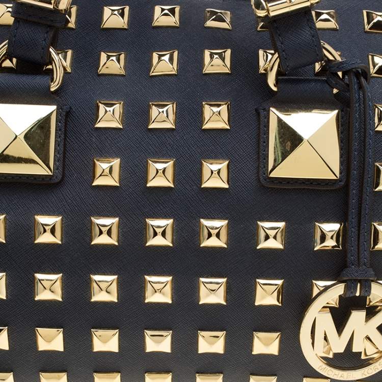 Pre Owned Michael Michael Kors Navy Blue Leather Studded Grayson Satchel