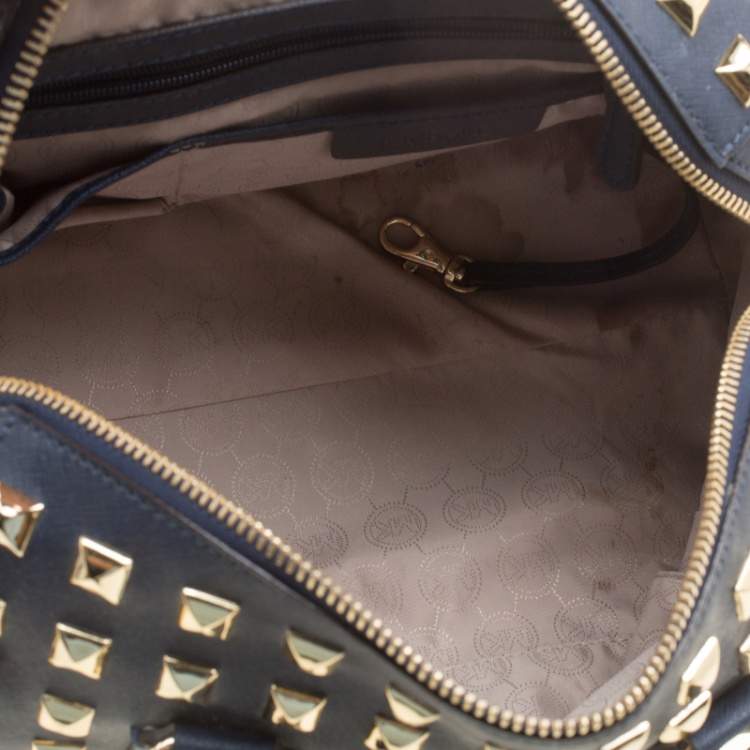 Pre Owned Michael Michael Kors Navy Blue Leather Studded Grayson Satchel
