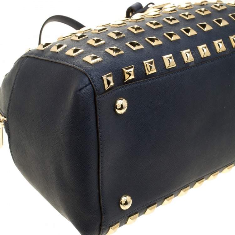 Pre Owned Michael Michael Kors Navy Blue Leather Studded Grayson Satchel