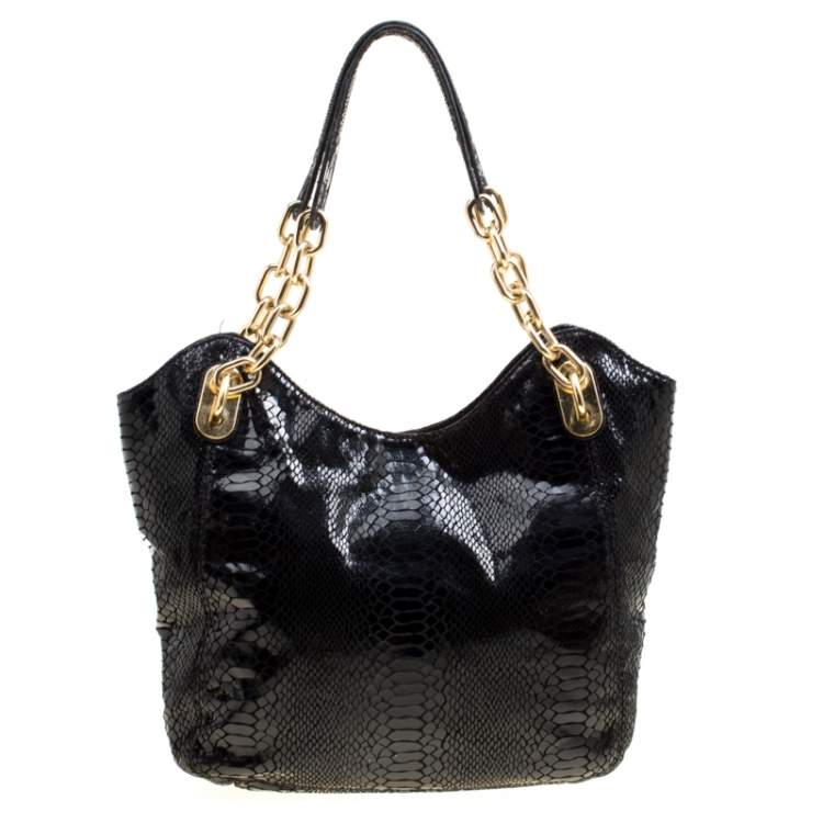 Pre Owned Michael Michael Kors Python Embossed Leather Medium Lilly Chain Tote