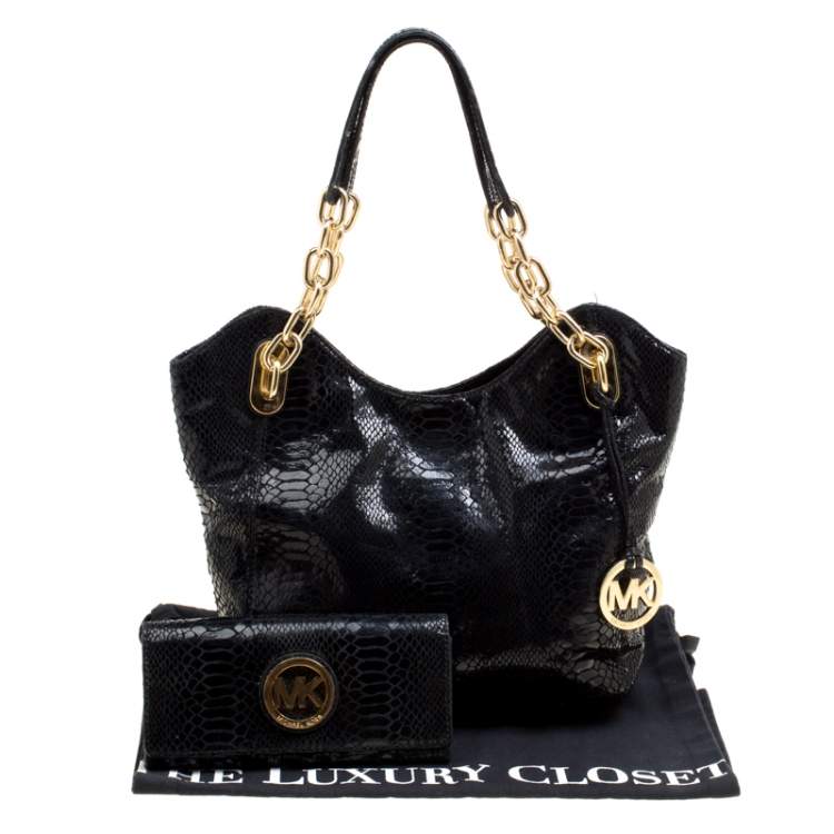 Pre Owned Michael Michael Kors Python Embossed Leather Medium Lilly Chain Tote