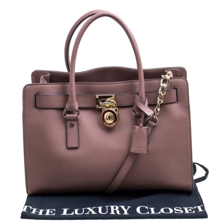 Pre Owned Michael Michael Kors Pale Pink Leather East West Hamilton Top Handle Bag