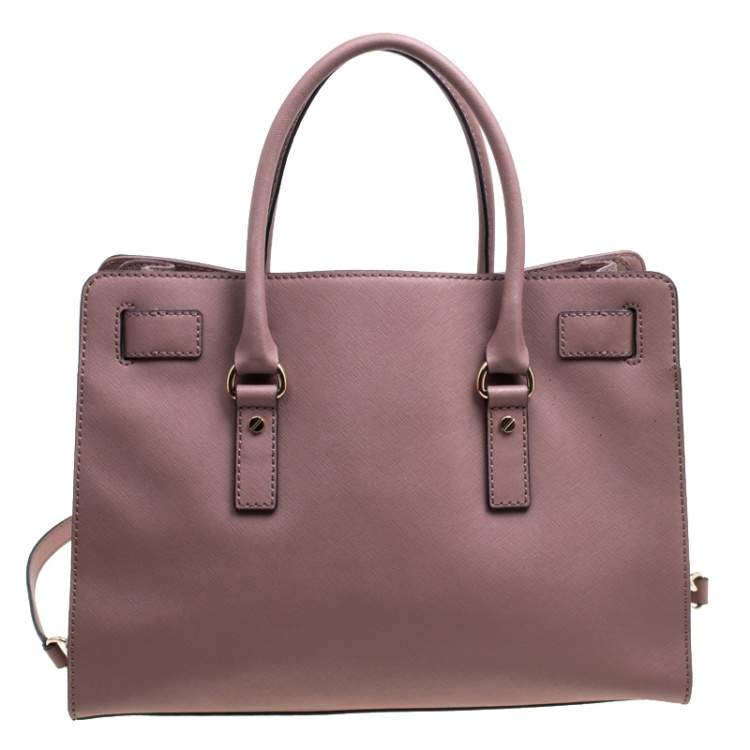 Pre Owned Michael Michael Kors Pale Pink Leather East West Hamilton Top Handle Bag