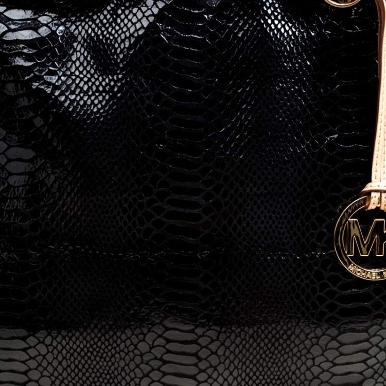 Pre Owned Michael Michael Kors Black Python Embossed Leather Tote
