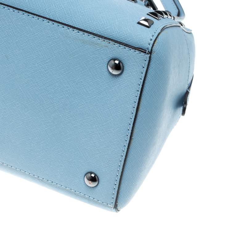 Pre Owned Michael Michael Kors Blue Leather Studded Top Handle Shoulder Bag