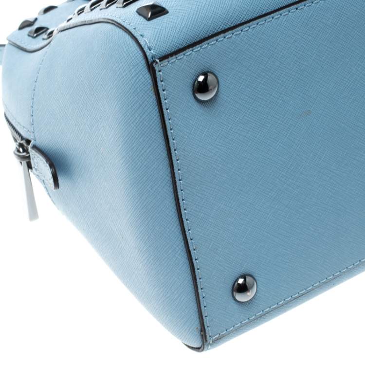 Pre Owned Michael Michael Kors Blue Leather Studded Top Handle Shoulder Bag