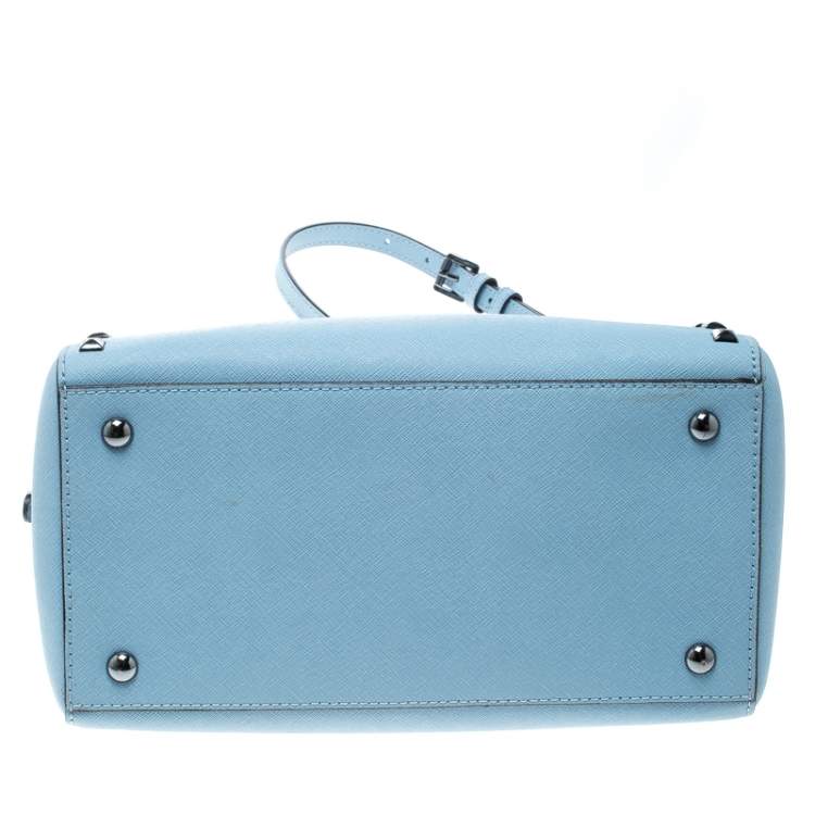 Pre Owned Michael Michael Kors Blue Leather Studded Top Handle Shoulder Bag