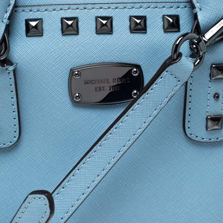 Pre Owned Michael Michael Kors Blue Leather Studded Top Handle Shoulder Bag