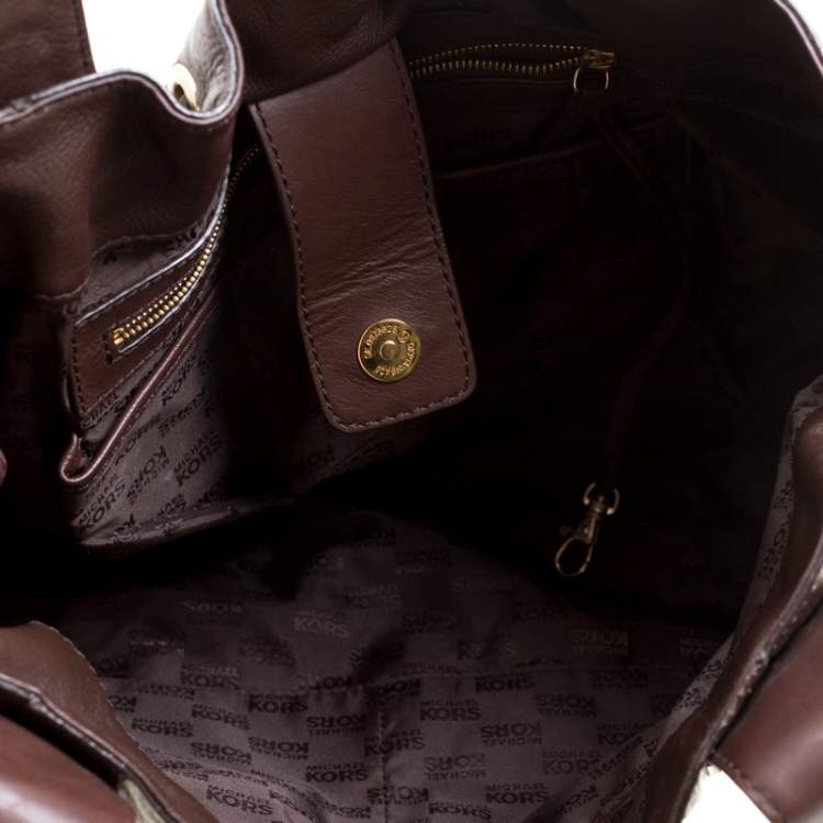 Pre Owned Michael Michael Kors Brown Leather Astor Grommet Drawstring Tote