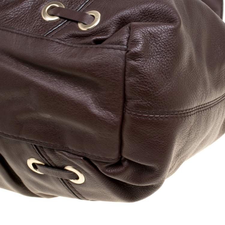 Pre Owned Michael Michael Kors Brown Leather Astor Grommet Drawstring Tote