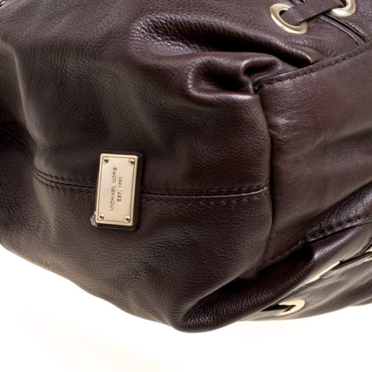 Pre Owned Michael Michael Kors Brown Leather Astor Grommet Drawstring Tote