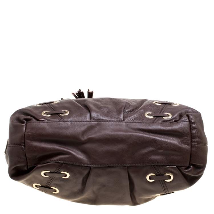 Pre Owned Michael Michael Kors Brown Leather Astor Grommet Drawstring Tote