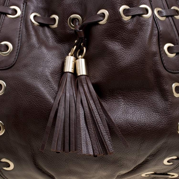 Pre Owned Michael Michael Kors Brown Leather Astor Grommet Drawstring Tote