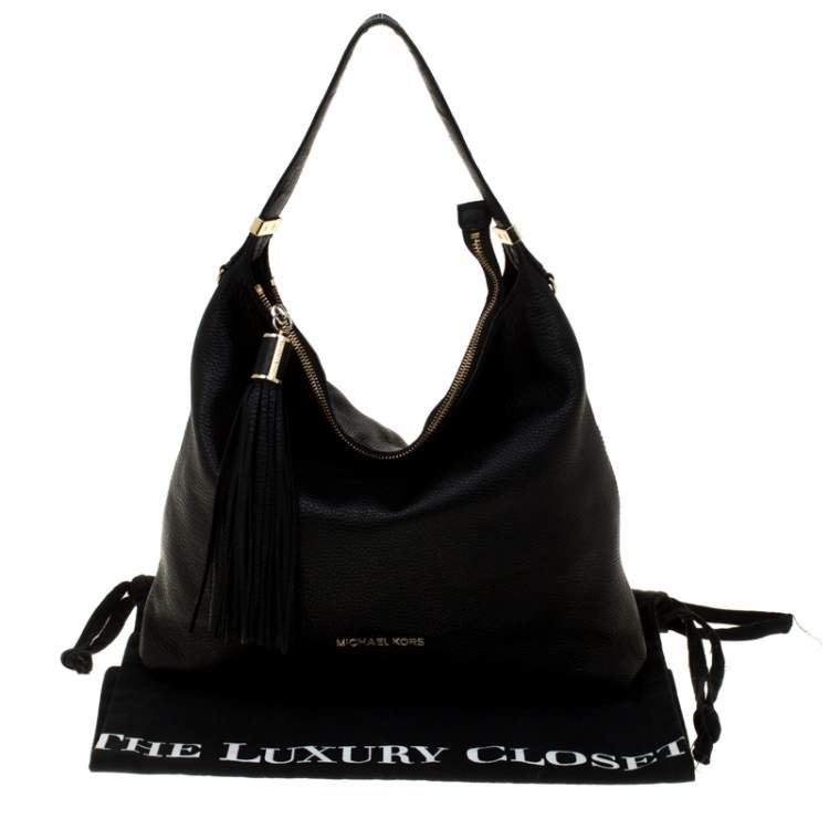 Pre Owned Michael Michael Kors Black Leather Tassel Hobo