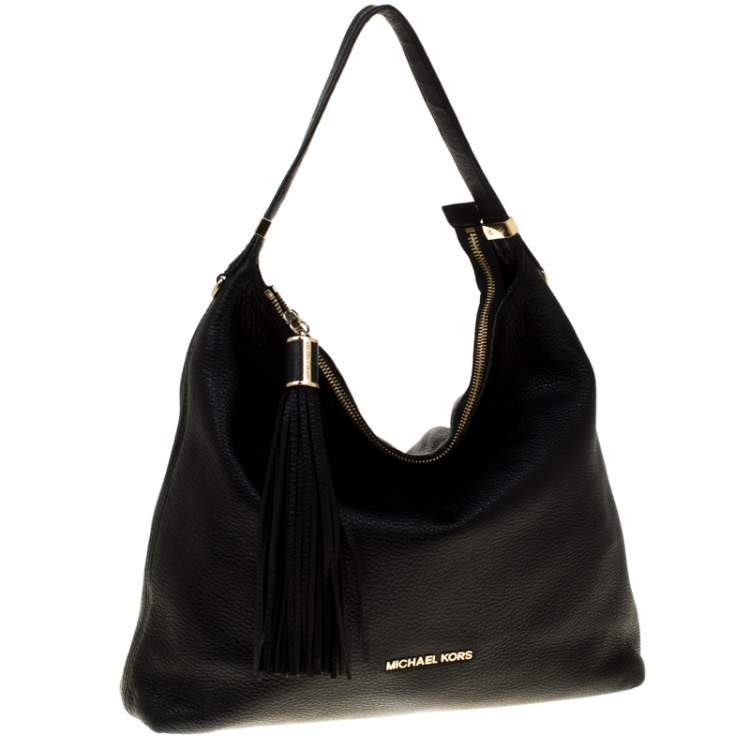 Pre Owned Michael Michael Kors Black Leather Tassel Hobo