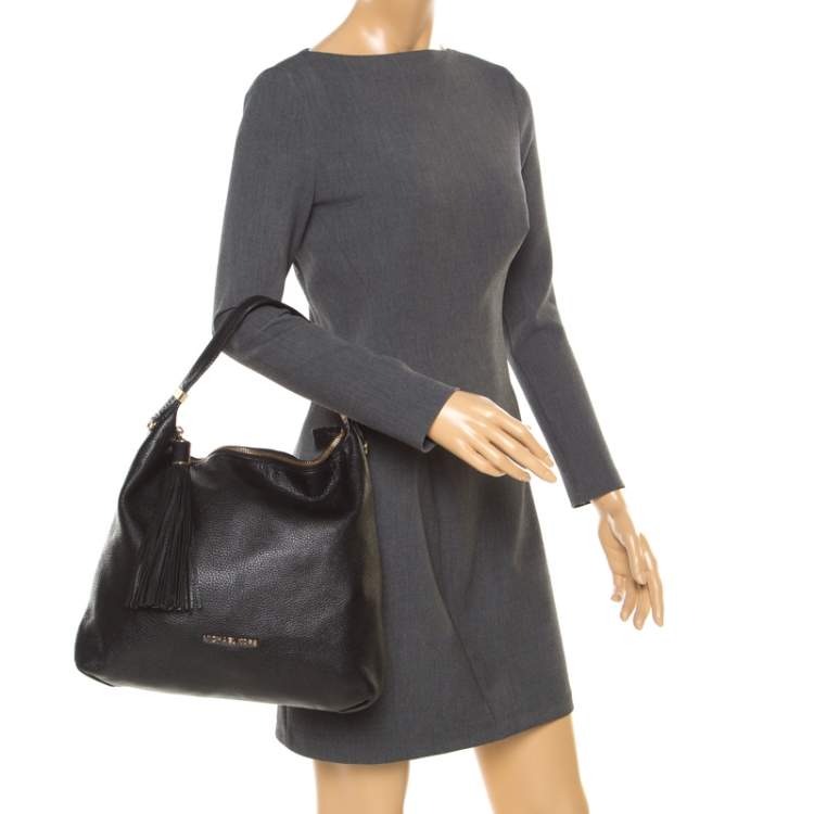 Pre Owned Michael Michael Kors Black Leather Tassel Hobo