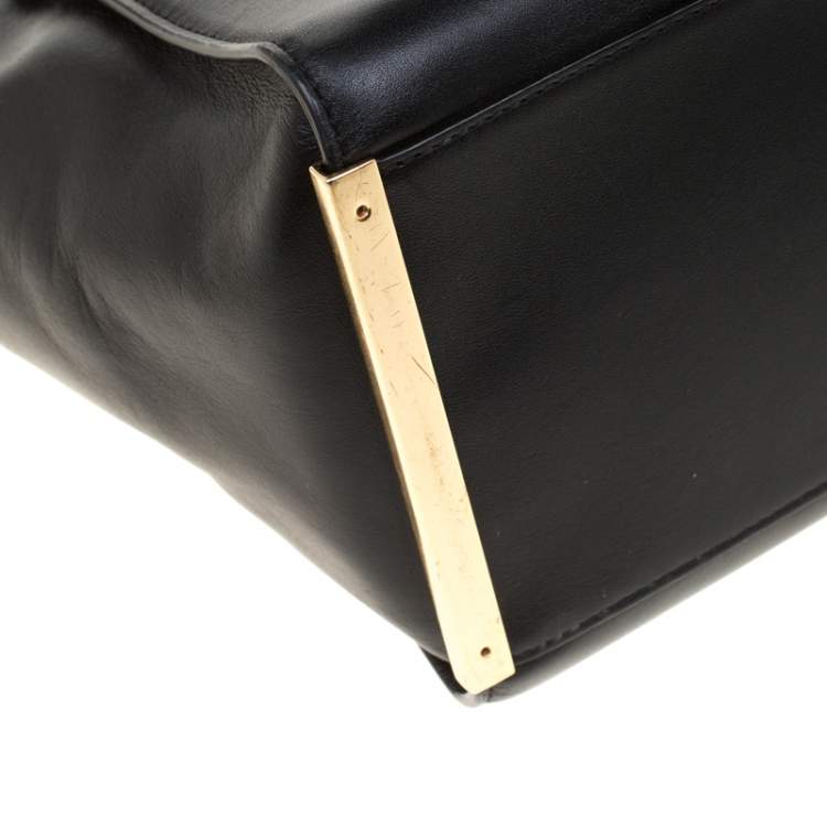 Pre Owned Michael Michael Kors Black Leather Top Handle Bag