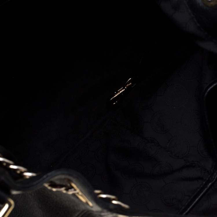Pre Owned Michael Michael Kors Black Leather Jet Set Chain Hobo