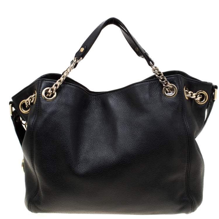 Pre Owned Michael Michael Kors Black Leather Jet Set Chain Hobo