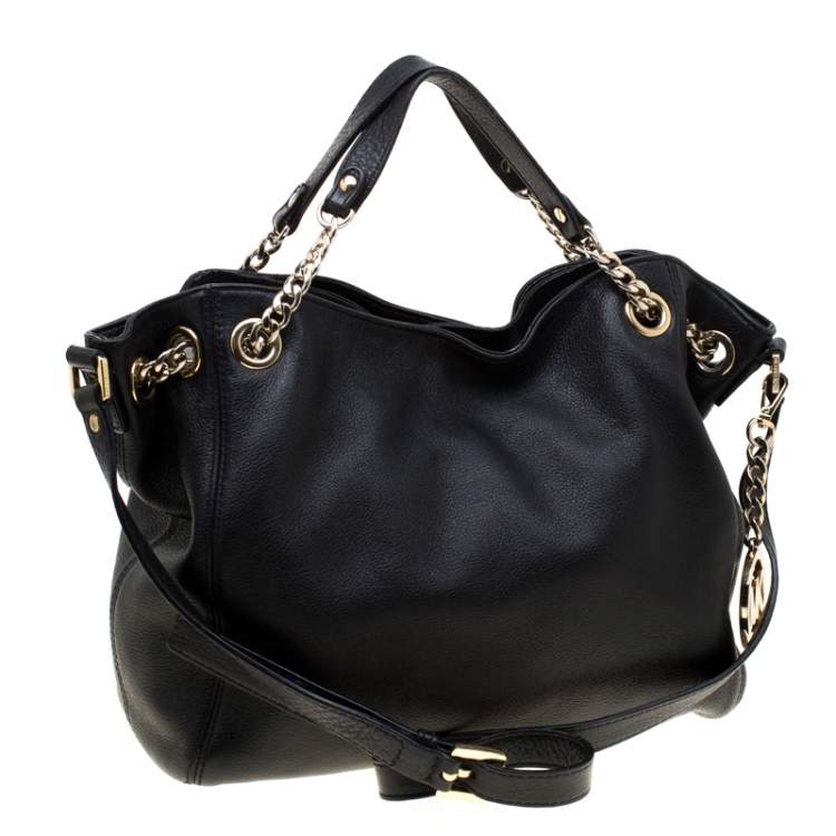 Pre Owned Michael Michael Kors Black Leather Jet Set Chain Hobo