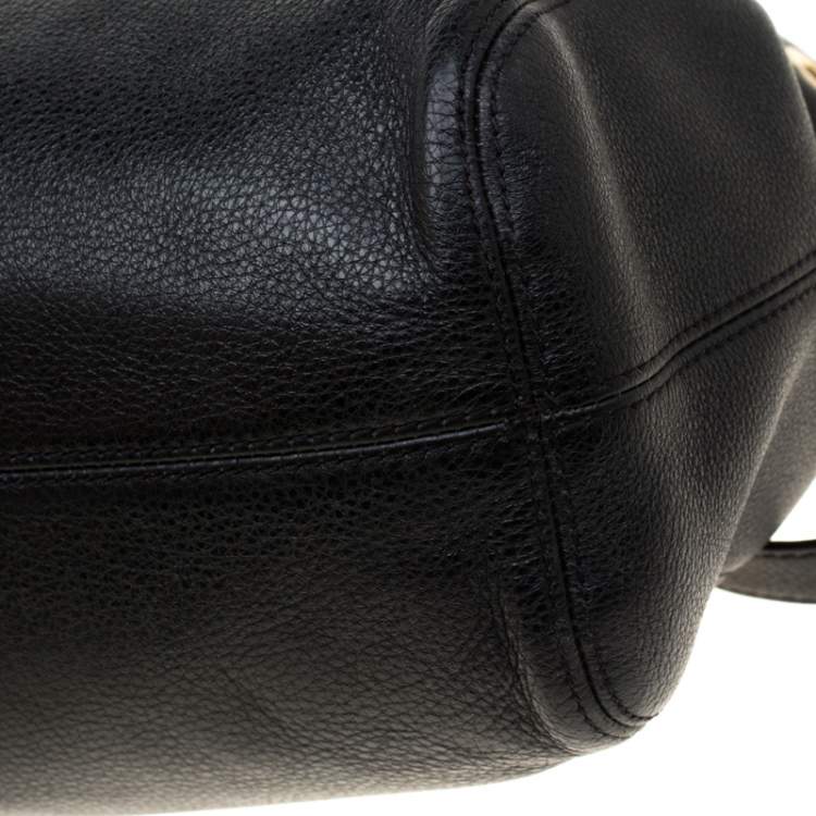 Pre Owned Michael Michael Kors Black Leather Jet Set Chain Hobo