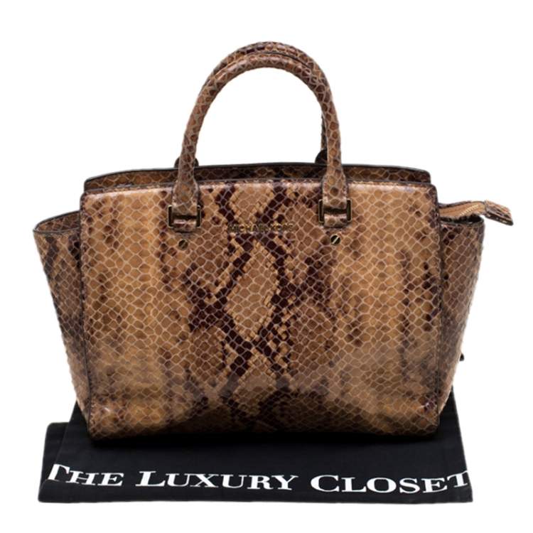 Pre Owned Michael Michael Kors Python Embossed Leather Selma Tote