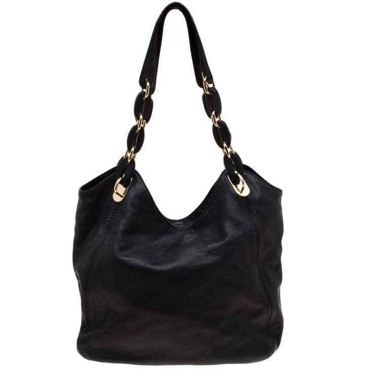 Pre Owned Michael Michael Kors Black Leather Medium Lilly Chain Hobo