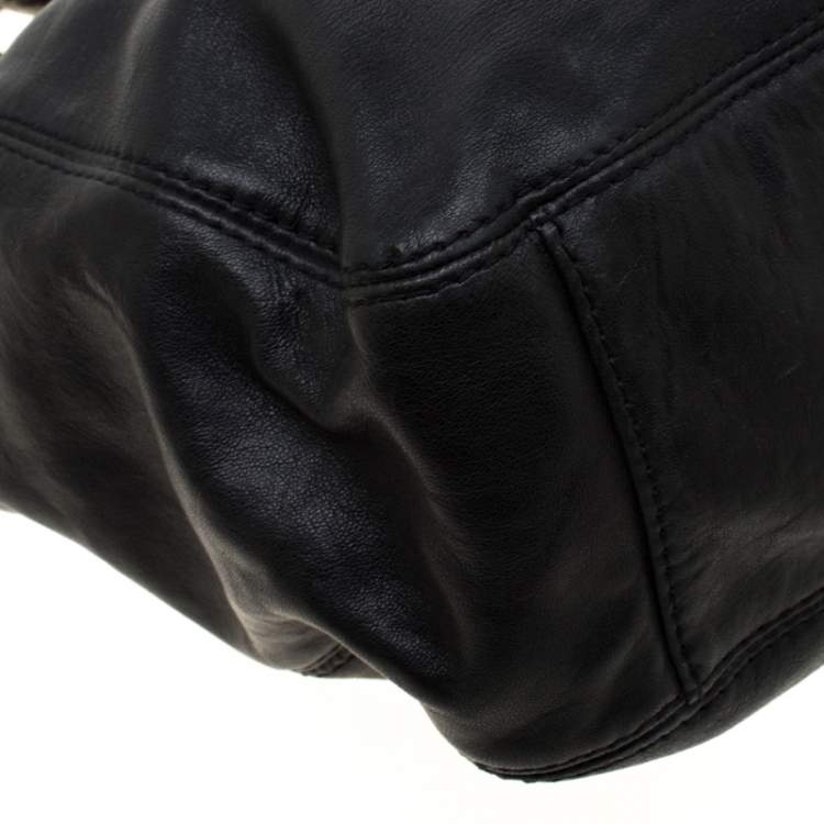 Pre Owned Michael Michael Kors Black Leather Medium Lilly Chain Hobo