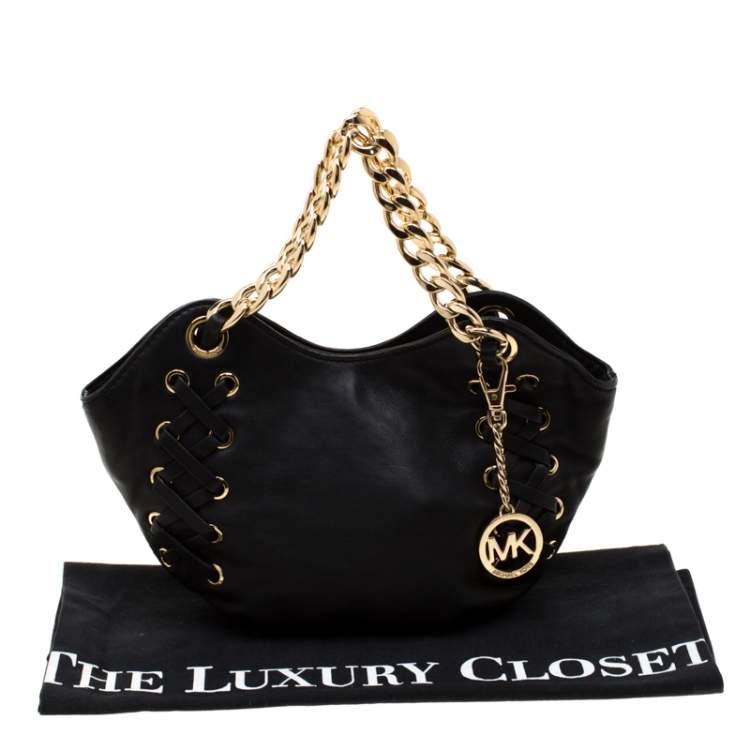 Pre Owned MICAHEL Michael Kors Black Leather Chain Shoulder Bag