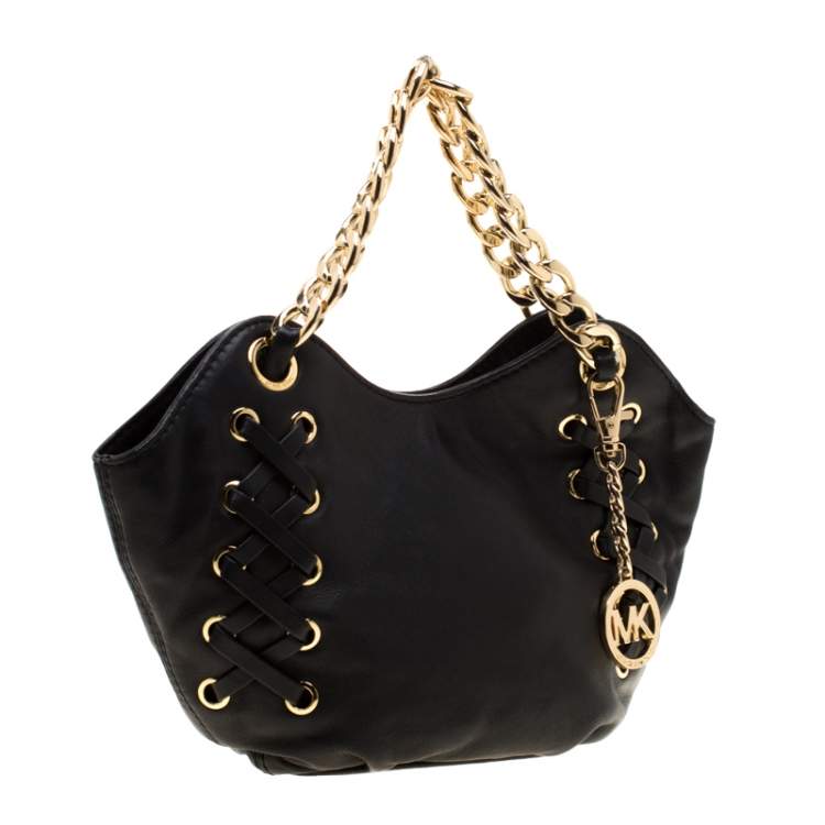 Pre Owned MICAHEL Michael Kors Black Leather Chain Shoulder Bag