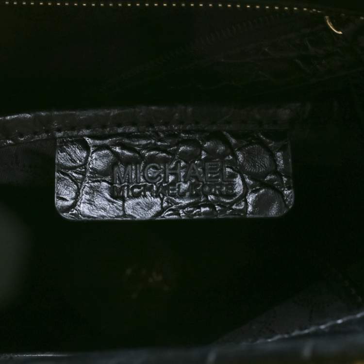 Pre Owned MICHAEL Michael Kors Black Calf Hair and Croc Embossed Leather Large Lana Tote