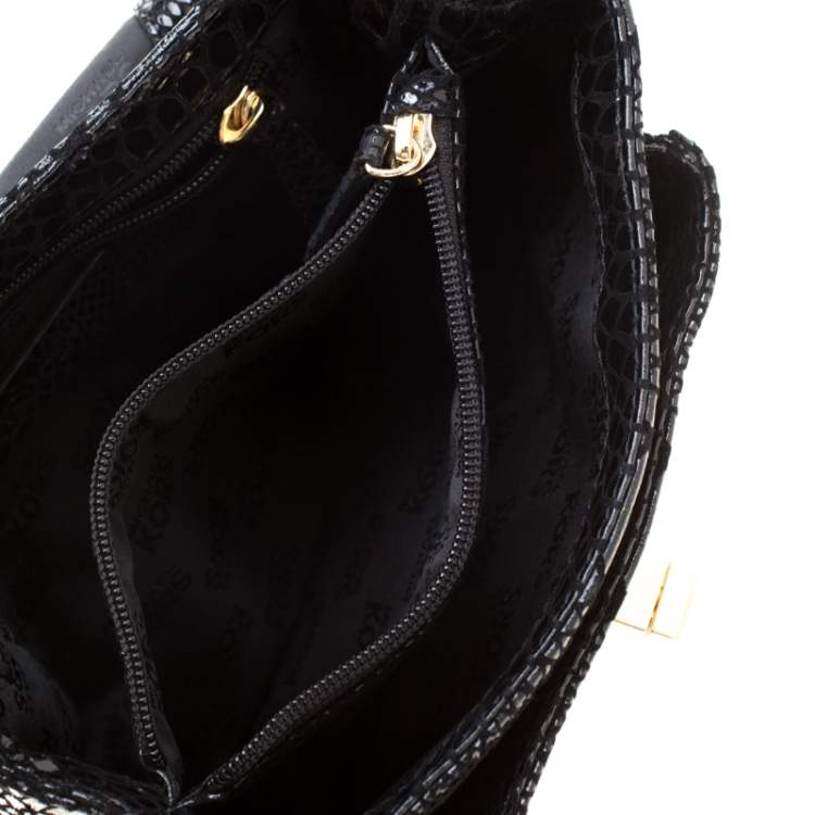 Pre Owned MICHAEL Michael Kors Black Python Embossed Patent Leather Turnlock Crossbody Bag