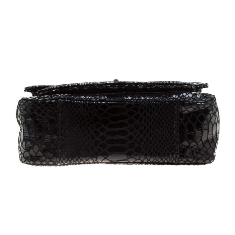 Pre Owned MICHAEL Michael Kors Black Python Embossed Patent Leather Turnlock Crossbody Bag