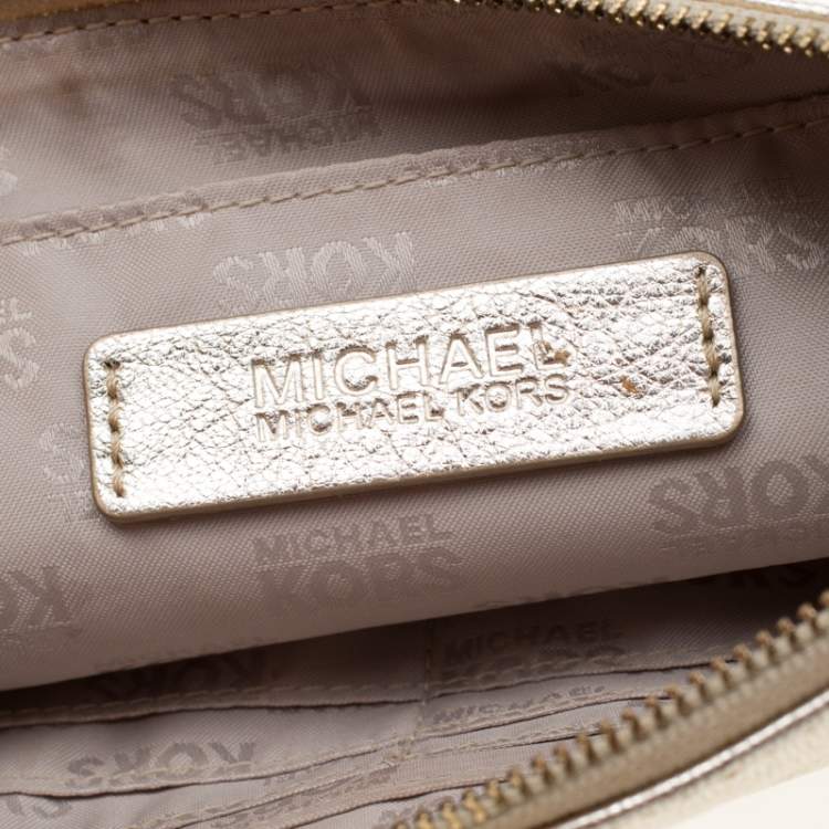 Pre Owned MICHAEL Michael Kors Gold Metallic Leather Wristlet