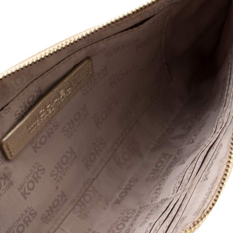 Pre Owned MICHAEL Michael Kors Gold Metallic Leather Wristlet