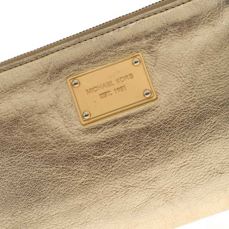 Pre Owned MICHAEL Michael Kors Gold Metallic Leather Wristlet