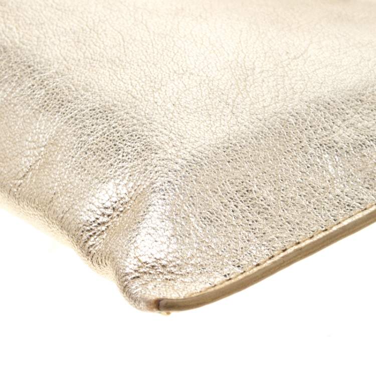 Pre Owned MICHAEL Michael Kors Gold Metallic Leather Wristlet