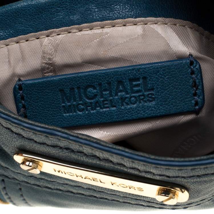 Pre Owned MICHAEL Michael Kors Teal Leather Flat Crossbody Bag