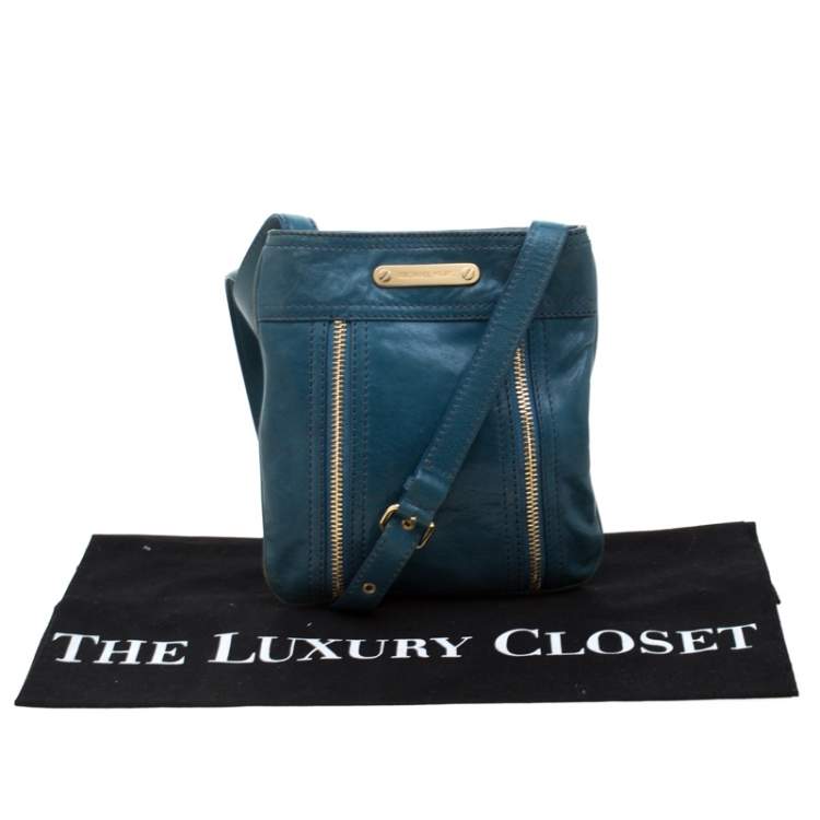 Pre Owned MICHAEL Michael Kors Teal Leather Flat Crossbody Bag