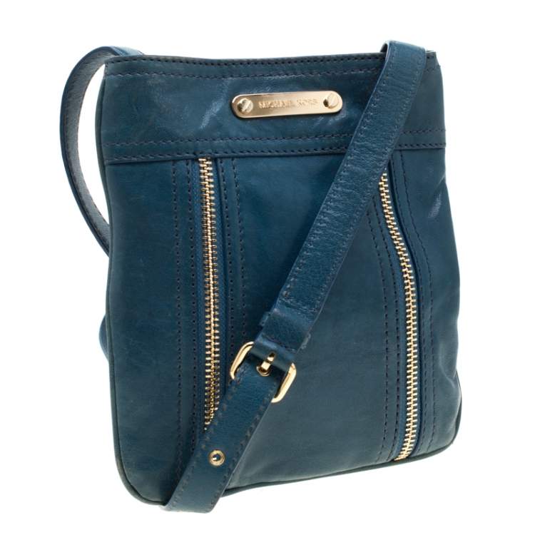 Pre Owned MICHAEL Michael Kors Teal Leather Flat Crossbody Bag