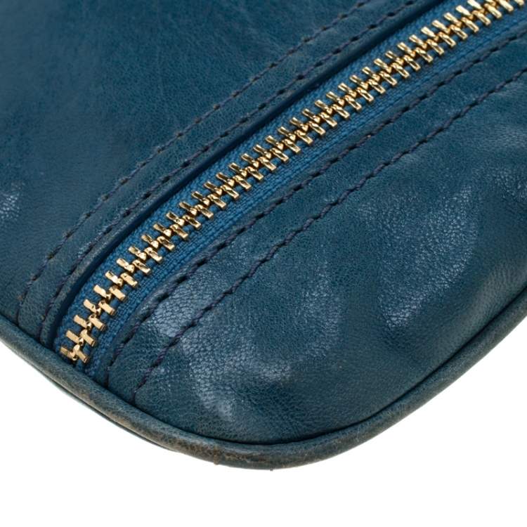 Pre Owned MICHAEL Michael Kors Teal Leather Flat Crossbody Bag