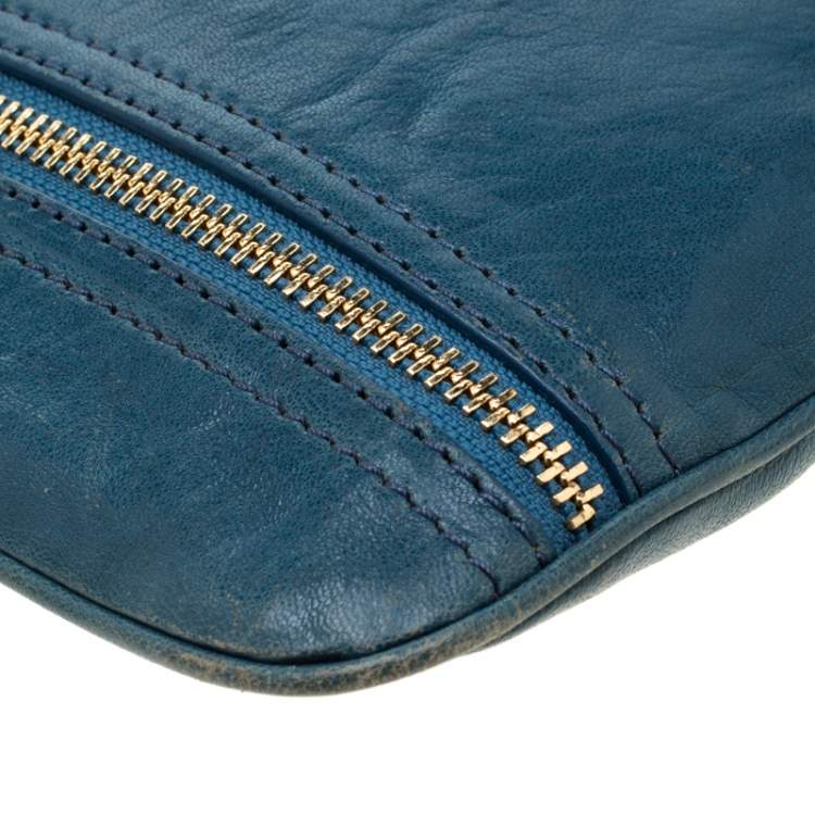 Pre Owned MICHAEL Michael Kors Teal Leather Flat Crossbody Bag