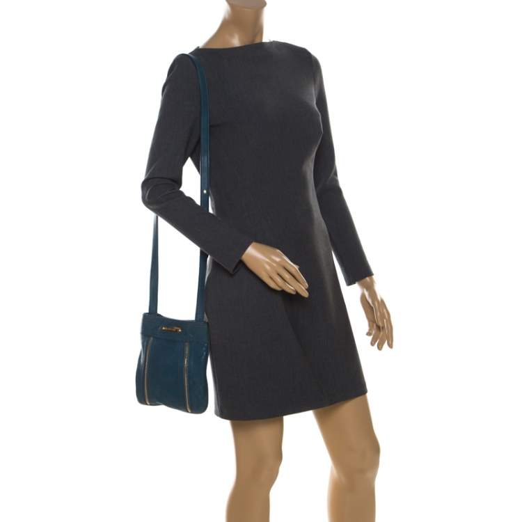 Pre Owned MICHAEL Michael Kors Teal Leather Flat Crossbody Bag