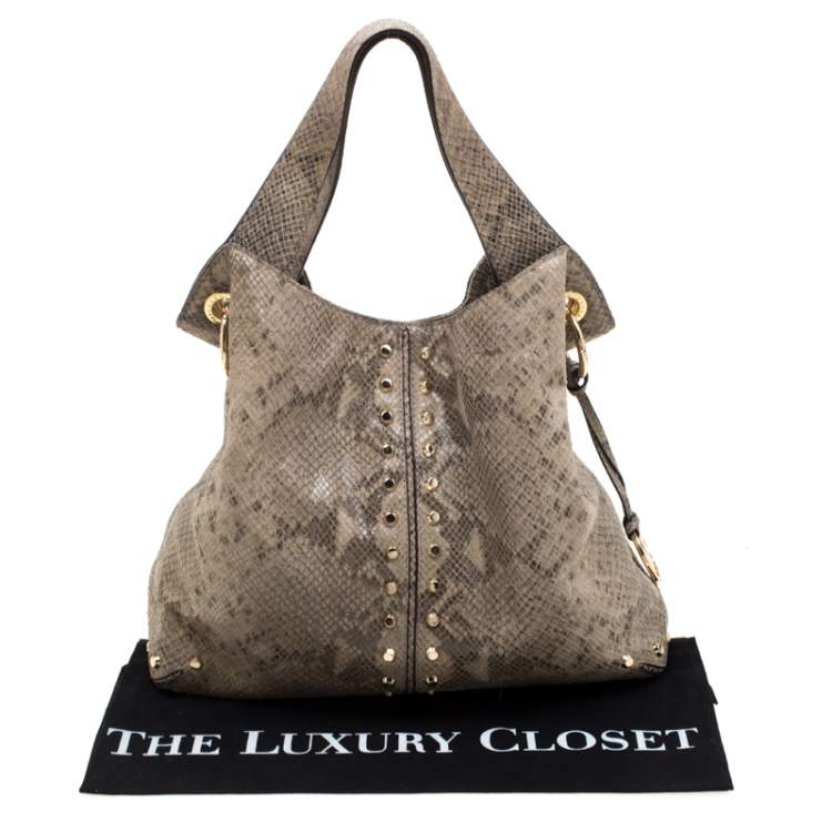 Pre Owned MICHAEL Michael Kors Olive Green Python Embossed Leather Astor Hobo 