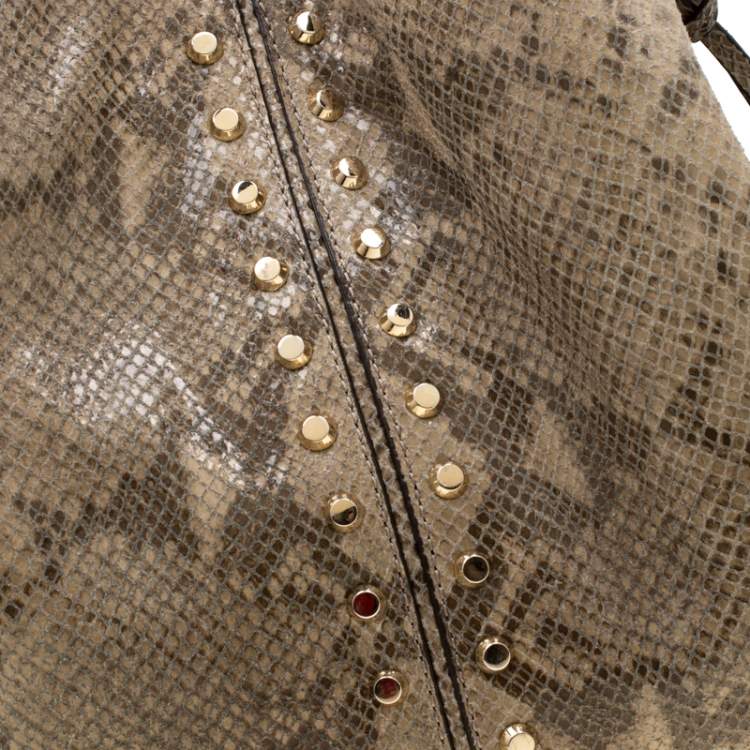 Pre Owned MICHAEL Michael Kors Olive Green Python Embossed Leather Astor Hobo 